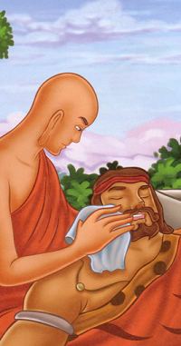 Panthaka lav&oacute; las heridas de Mahaduta